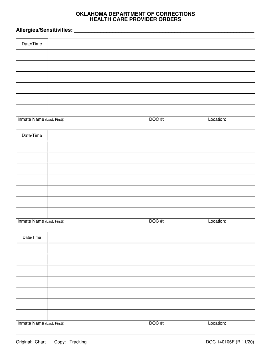 Form OP-140106F Health Care Provider Orders - Oklahoma, Page 1