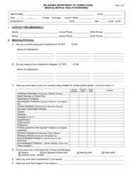 Form OP-140114A Medical/Mental Health Screening - Oklahoma