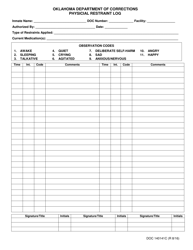 Document preview: Form OP-140141C Physicial Restraint Log - Oklahoma