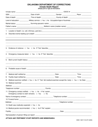 Document preview: Form OP-140111A Inmate Death Report - Oklahoma