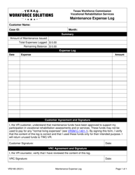 Document preview: Form VR2180 Maintenance Expense Log - Texas