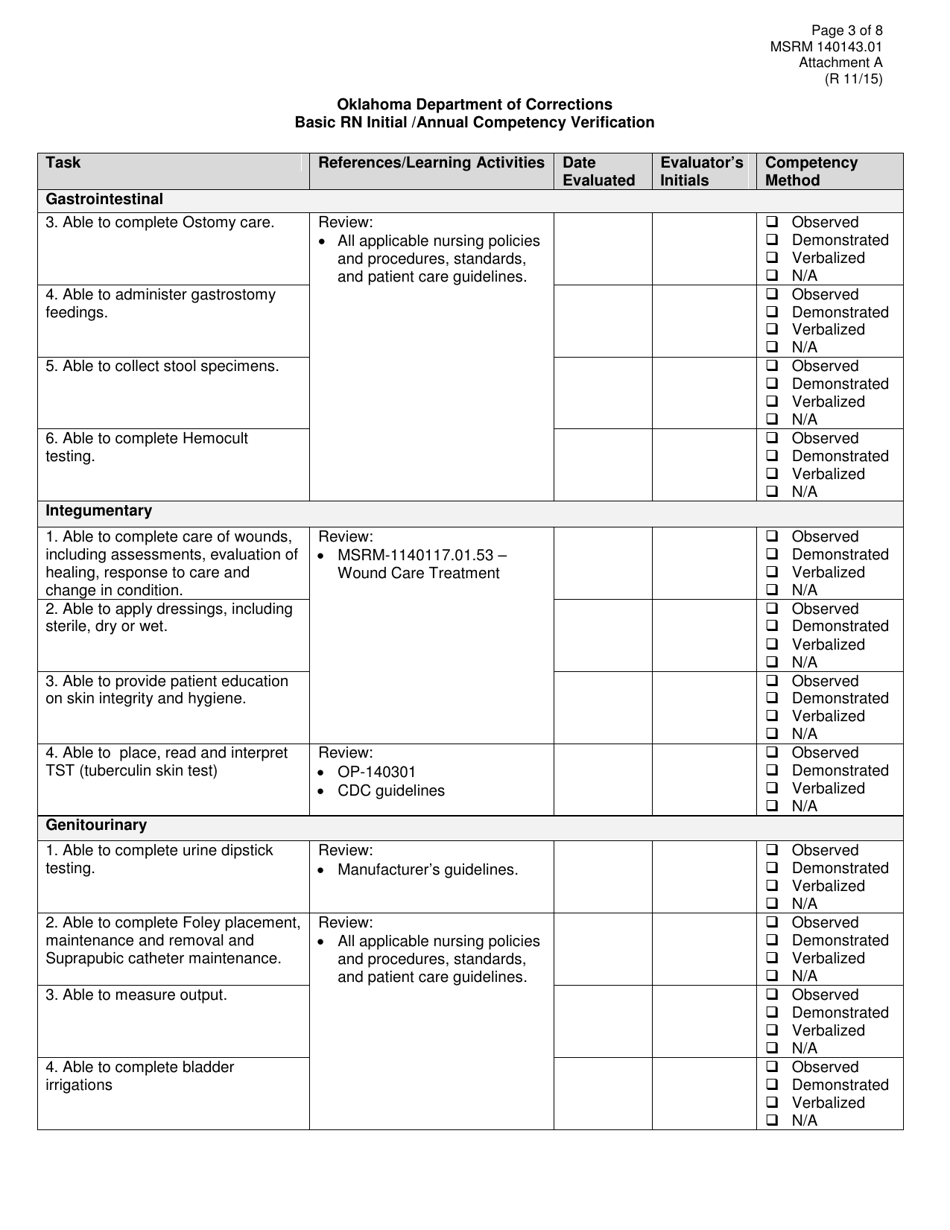 Form MSRM140143.01 Attachment A Basic Rn Initial / Annual Competency Verification - Oklahoma, Page 3