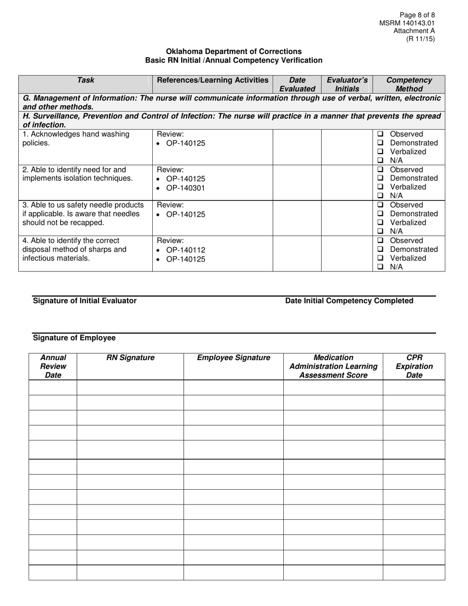 Form MSRM140143.01 Attachment A Basic Rn Initial / Annual Competency Verification - Oklahoma, Page 8
