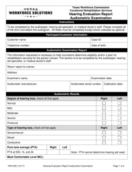 Document preview: Form VR3105C Hearing Evaluation Report Audiometric Examination - Texas