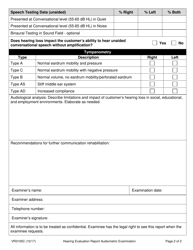 Form VR3105C Hearing Evaluation Report Audiometric Examination - Texas, Page 2