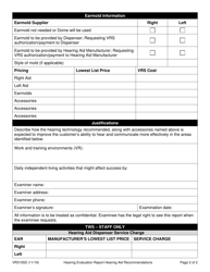 Form VR3105D Hearing Evaluation Report - Hearing Aid Recommendations - Texas, Page 2