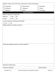 Form VR3105B Hearing Evaluation Report - Otological Examination - Texas, Page 2