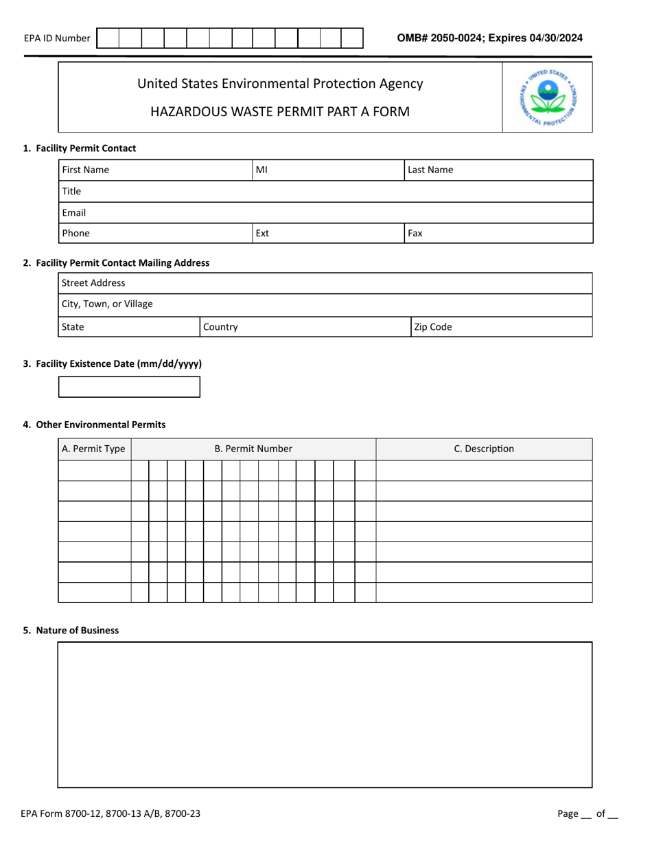 EPA Form 8700-12 (8700-13 A / B; 8700-23) Rcra Subtitle C Site Identification Form, Page 10