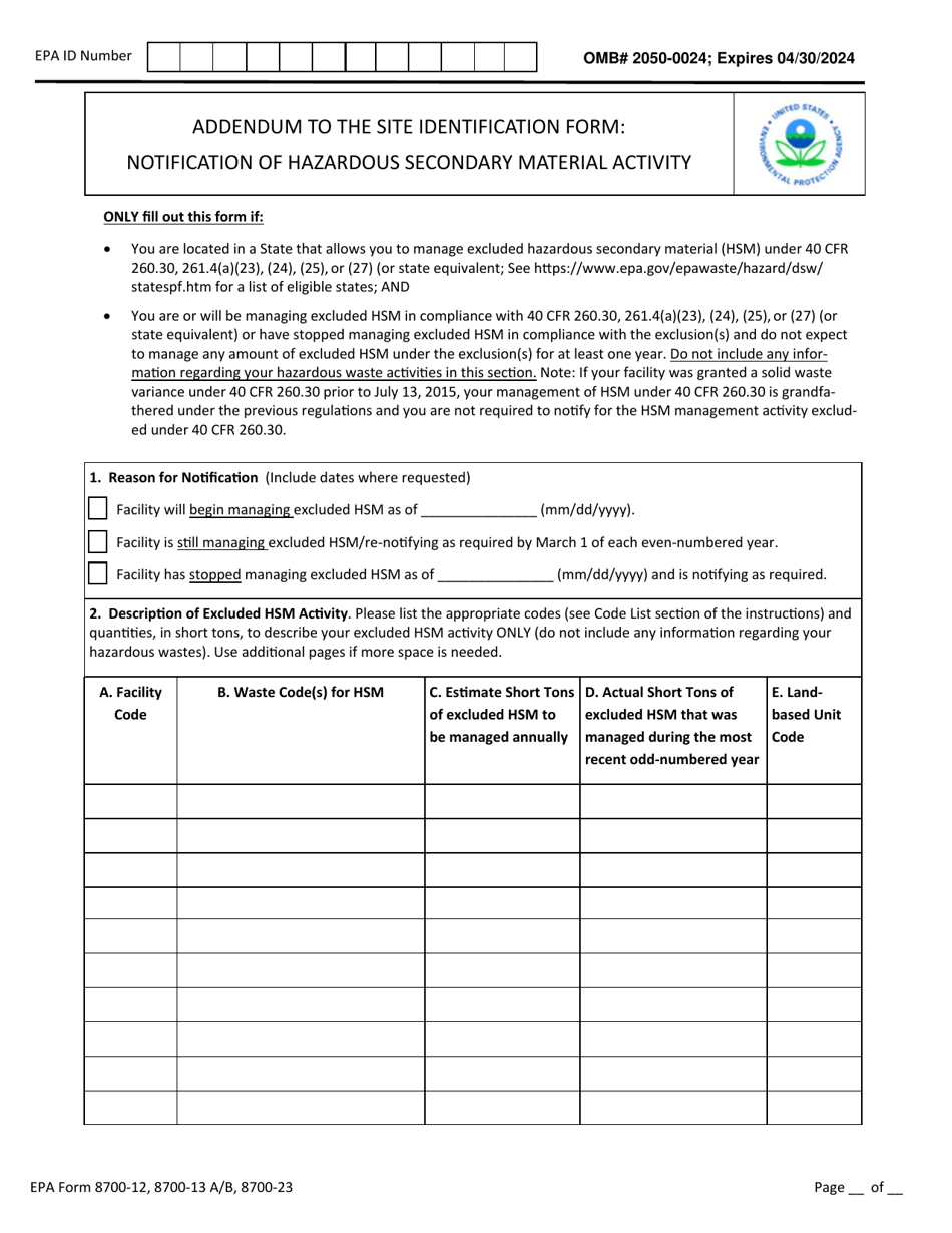 EPA Form 8700-12 (8700-13 A / B; 8700-23) Rcra Subtitle C Site Identification Form, Page 7