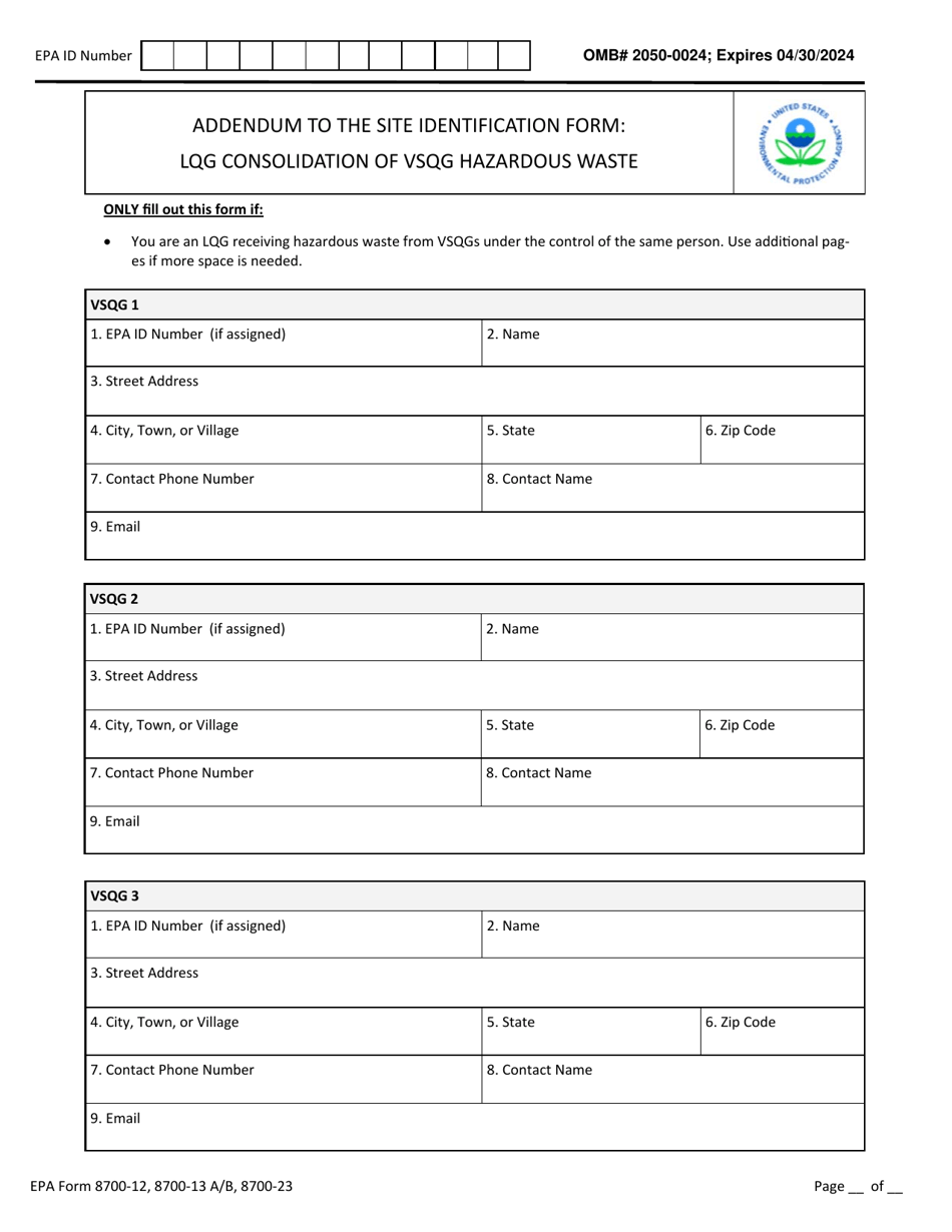 EPA Form 8700-12 (8700-13 A / B; 8700-23) Rcra Subtitle C Site Identification Form, Page 9