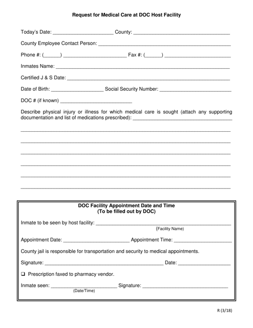 Request for Medical Care at Doc Host Facility - Oklahoma Download Pdf