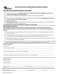 DHEC Form 0944 Out of State Facility Registration Approval Request - South Carolina
