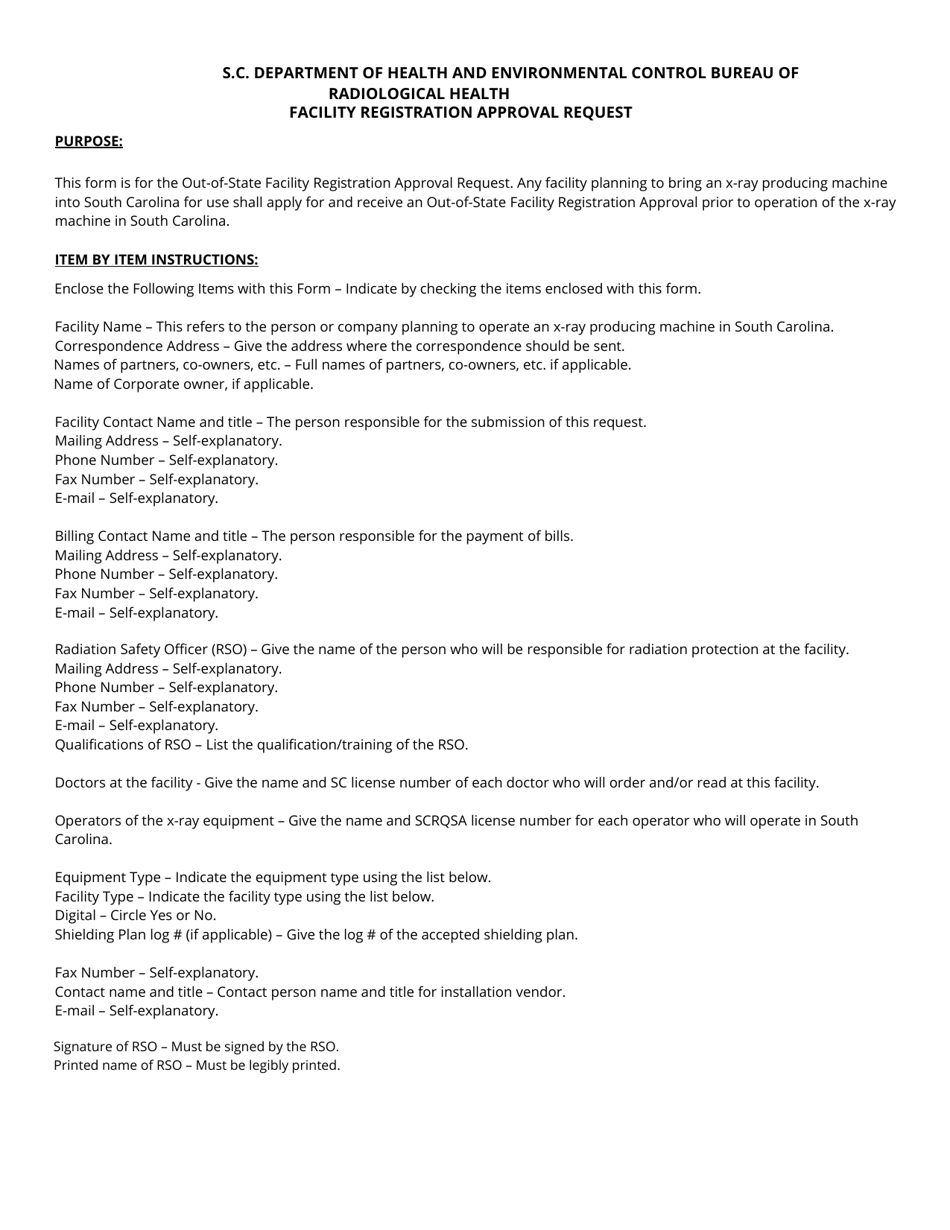 DHEC Form 0944 Out of State Facility Registration Approval Request - South Carolina, Page 4