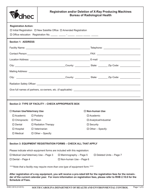 DHEC Form 0819  Printable Pdf