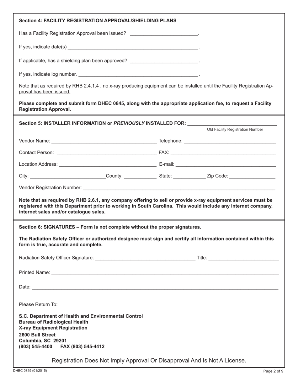 DHEC Form 0819 - Fill Out, Sign Online and Download Fillable PDF, South ...