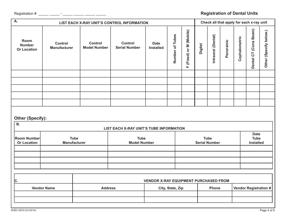 DHEC Form 0819 Registration and / or Deletion of X-Ray Producing Machines - South Carolina, Page 4