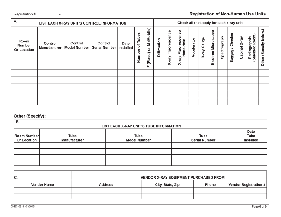 DHEC Form 0819 Registration and / or Deletion of X-Ray Producing Machines - South Carolina, Page 6