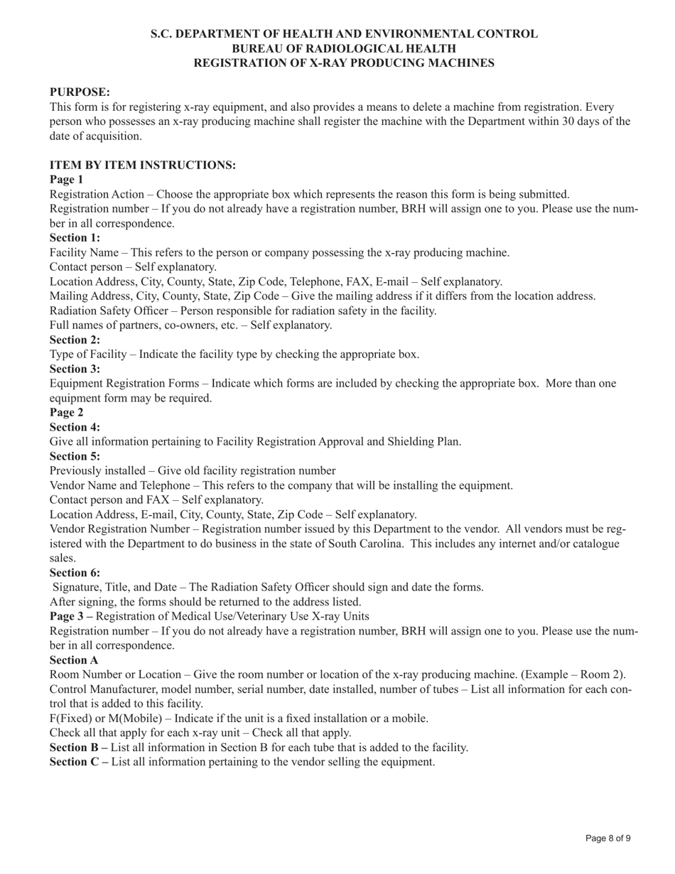 DHEC Form 0819 Registration and / or Deletion of X-Ray Producing Machines - South Carolina, Page 8