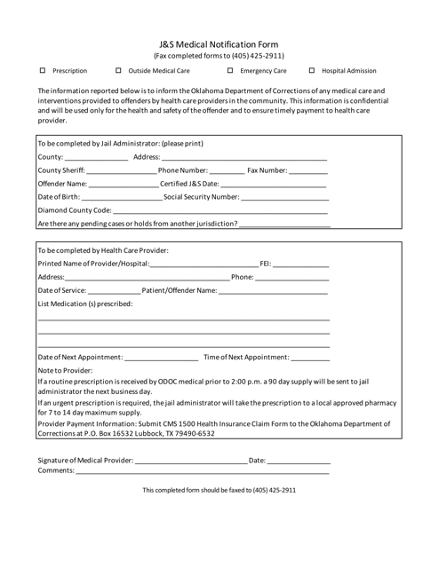 J&s Medical Notification Form - Oklahoma Download Pdf