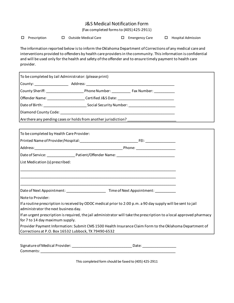 Js Medical Notification Form - Oklahoma, Page 1