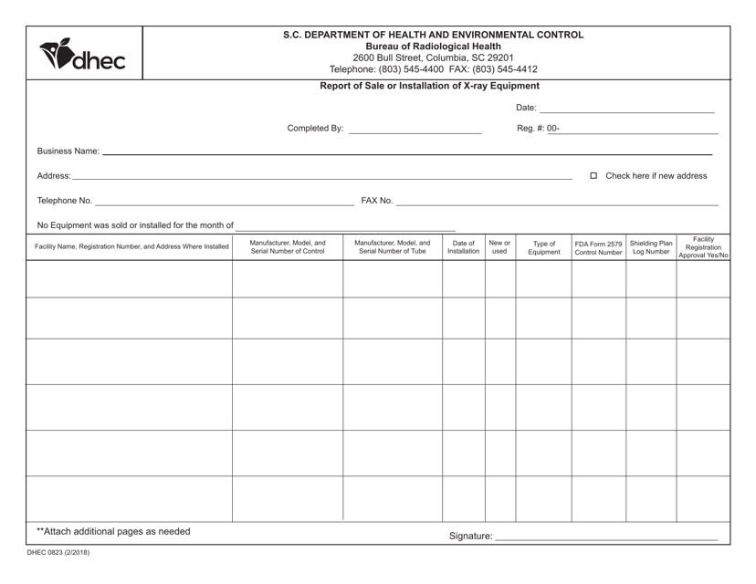 DHEC Form 0823  Printable Pdf