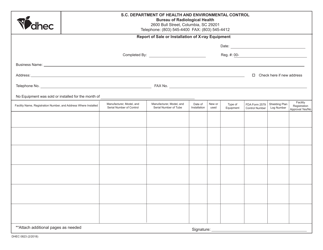 DHEC Form 0823 Report of Sale or Installation of X-Ray Equipment - South Carolina