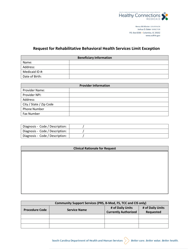 Document preview: Request for Rehabilitative Behavioral Health Services Limit Exception - South Carolina
