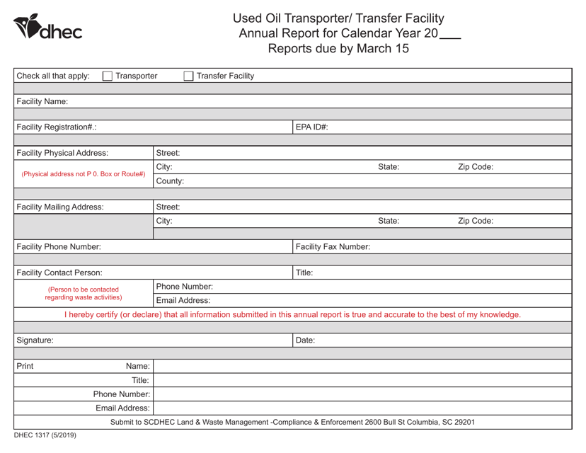 DHEC Form 1317  Printable Pdf