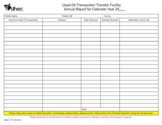 DHEC Form 1317 Used Oil Transporter/Transfer Facility Annual Report - South Carolina, Page 2