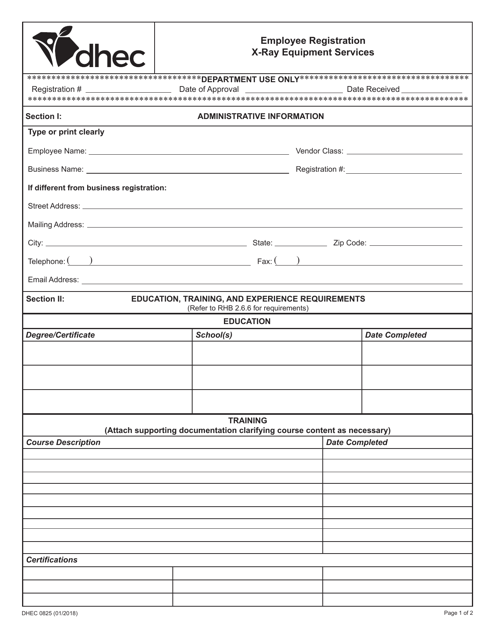 DHEC Form 0825  Printable Pdf