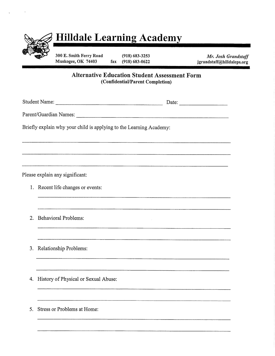 Hilldale Learning Academy Student Data Form - Oklahoma, Page 3