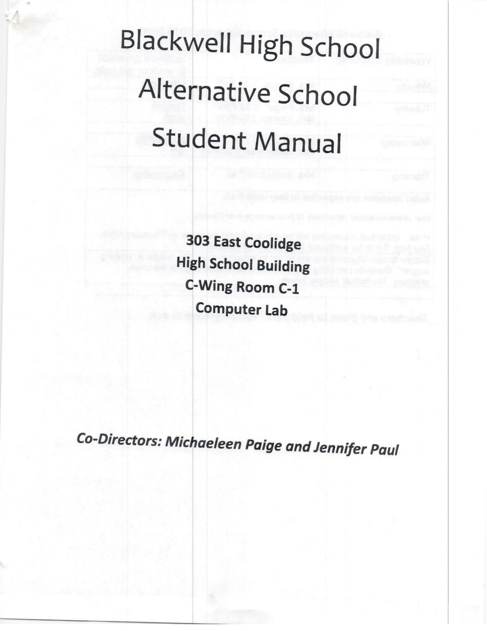 Blackwell High School Alternative School Student Manual - Oklahoma, Page 1