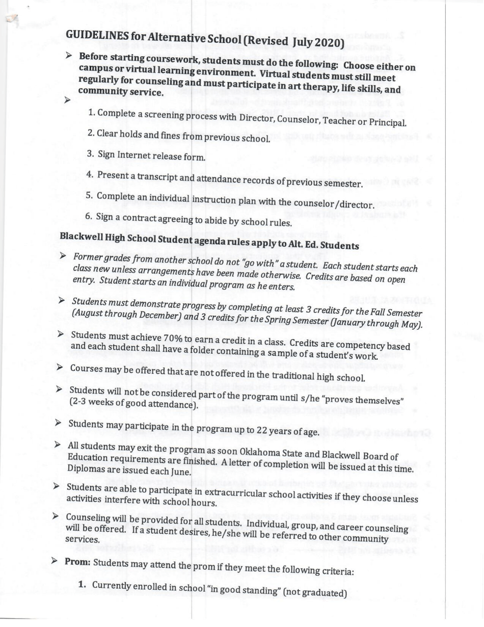 Oklahoma Blackwell High School Alternative School Student Manual Fill