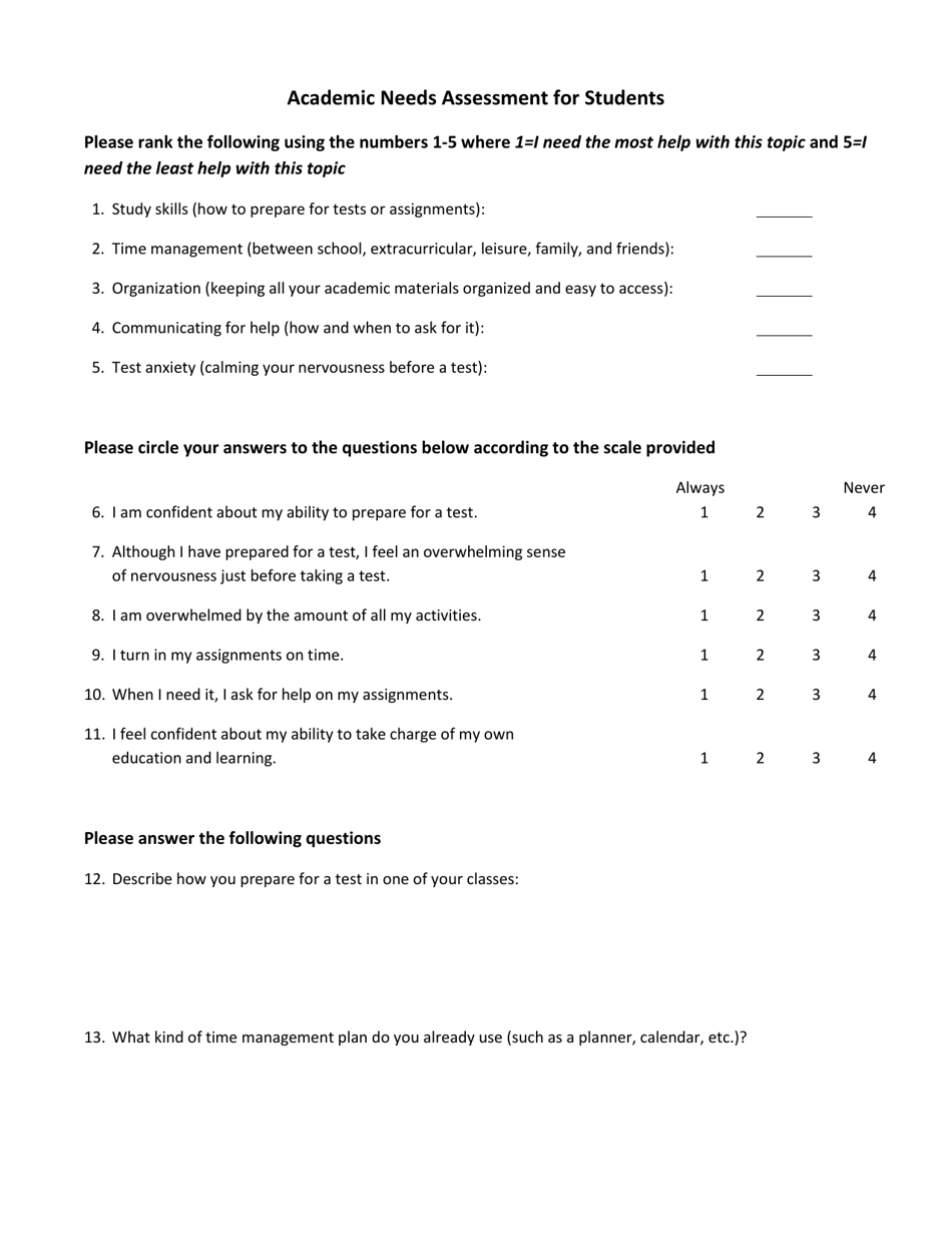 Academic Needs Assessment for Students - Oklahoma, Page 1