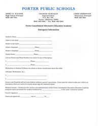 Document preview: Porter Consolidated Alternative Education Academy Emergency Information - Oklahoma