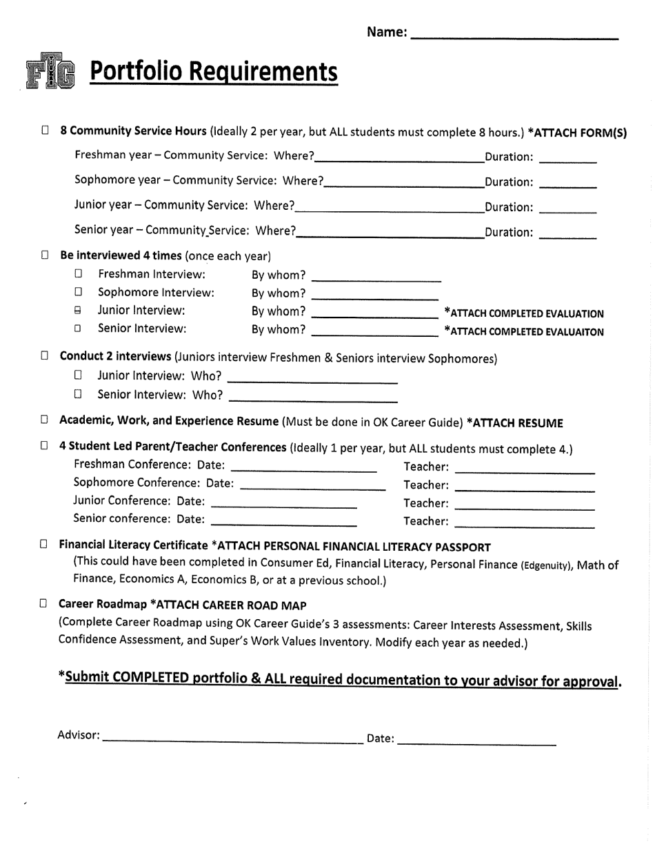 Fort Gibson Graduation Plan - Portfolio Requirements - Oklahoma, Page 1