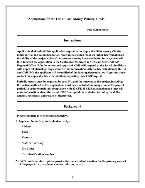 Application for the Use of Civil Money Penalty Funds Download Pdf
