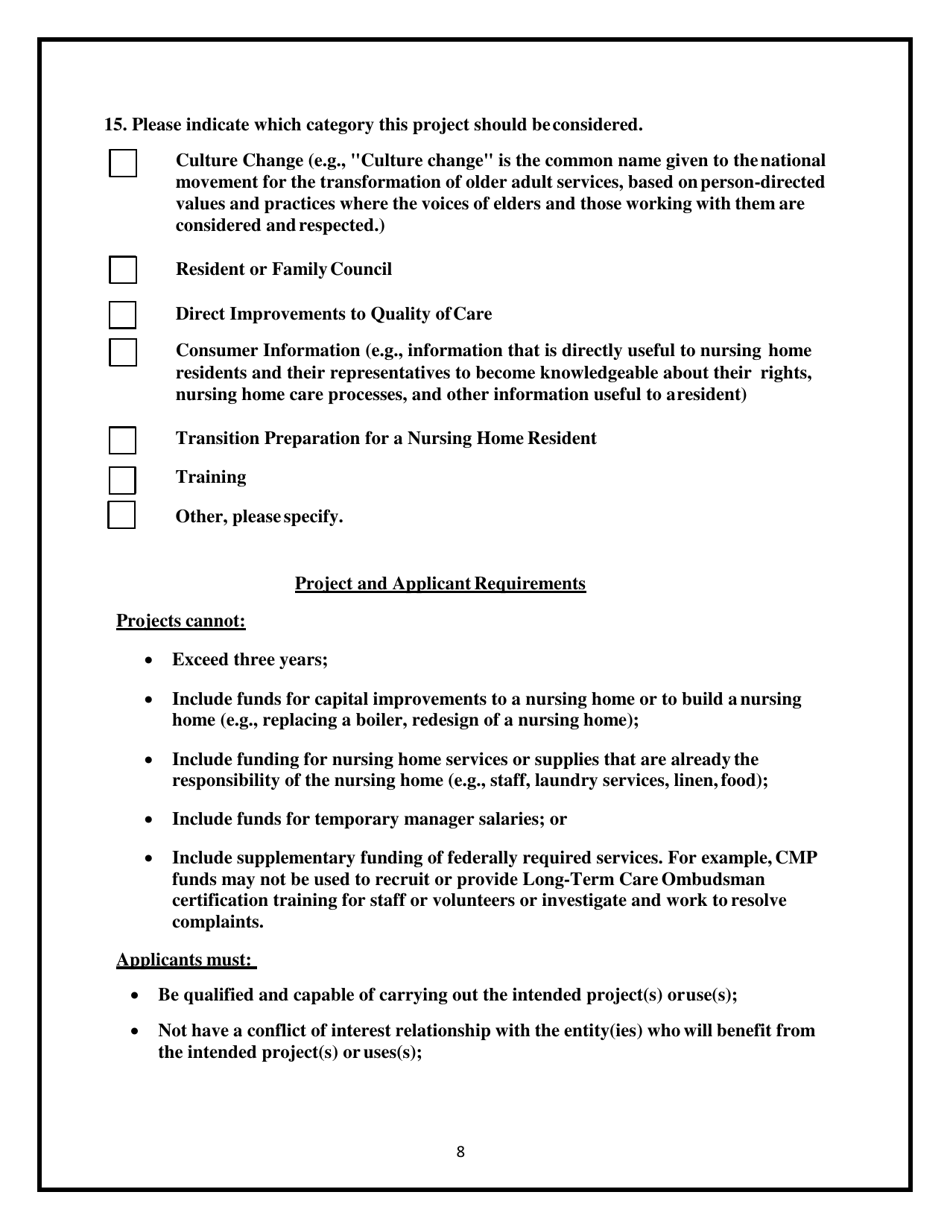 Application for the Use of Civil Money Penalty Funds, Page 8