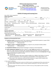 Document preview: Covid-19 Testing and Screening Form - Oklahoma