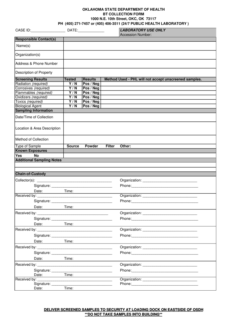 Bt Collection Form - Oklahoma, Page 1