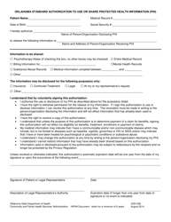 ODH Form 206 &quot;Oklahoma Standard Authorization to Use or Share Protected Health Information (Phi)&quot; - Oklahoma