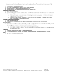 ODH Form 206 Oklahoma Standard Authorization to Use or Share Protected Health Information (Phi) - Oklahoma, Page 2