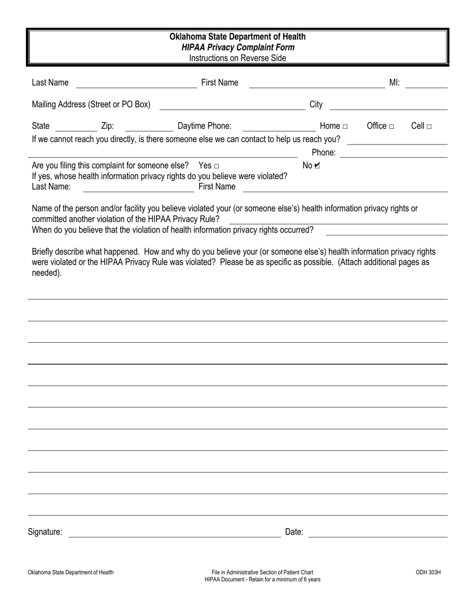 ODH Form 303H - Fill Out, Sign Online and Download Fillable PDF ...