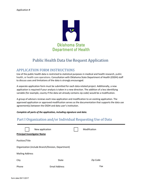 Public Health Data Use Request Application - Oklahoma