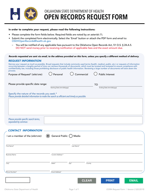 Open Records Request Form - Oklahoma Download Pdf