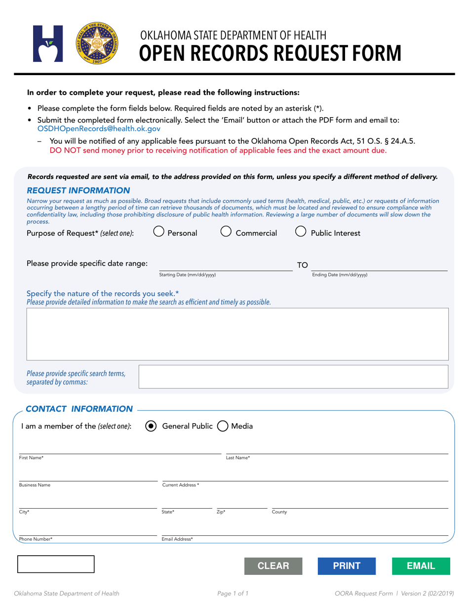 Open Records Request Form - Oklahoma, Page 1