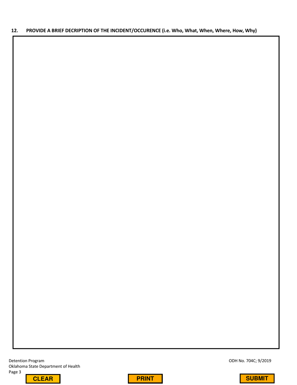 ODH Form 704C Detention Facility Complaint Form - Oklahoma, Page 3