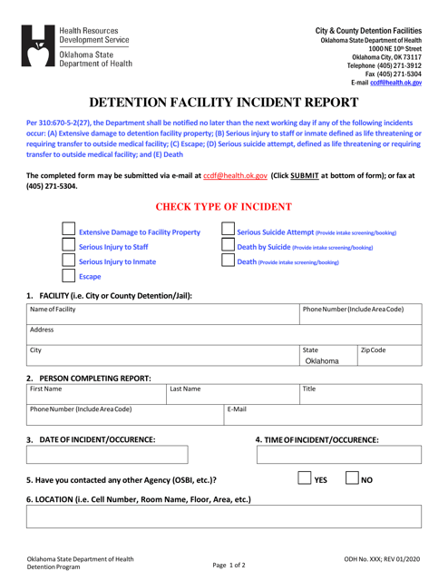Detention Facility Incident Report - Oklahoma