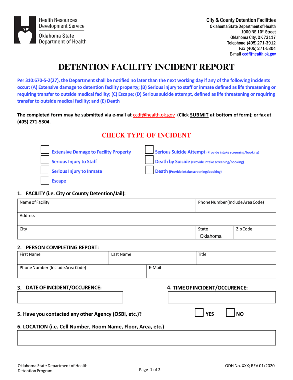 Oklahoma Detention Facility Incident Report - Fill Out, Sign Online And ...