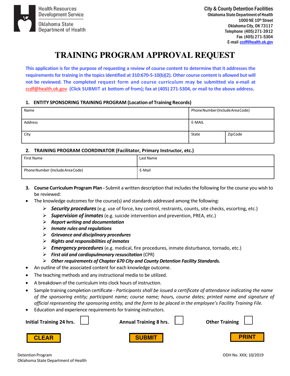 Training Program Approval Request - Oklahoma, Page 1
